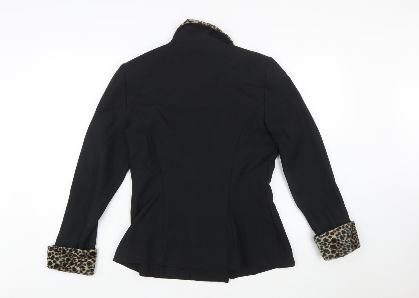 Studio C Women’s Black Leopard Trim Double-Breasted Blazer Size 10
