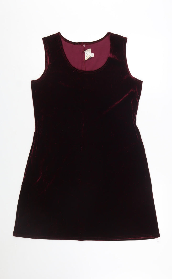 Vision Apparel Women's Red Velvet Sleeveless Shift Dress L