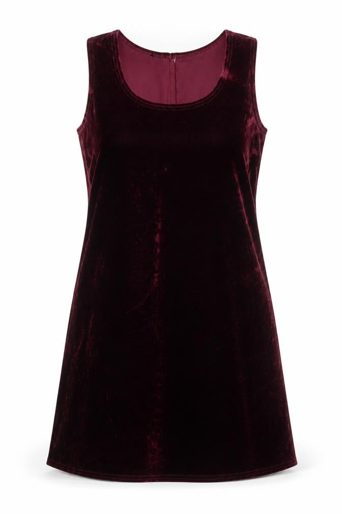 Front view of Vision Apparel Women's Red Velvet Sleeveless Shift Dress L