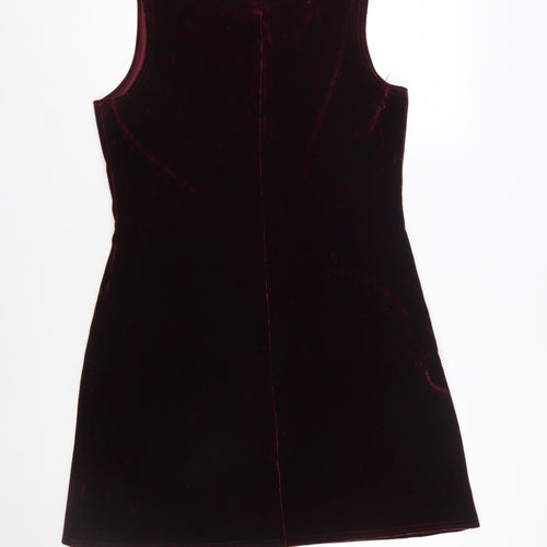 Vision Apparel Women's Red Velvet Sleeveless Shift Dress L