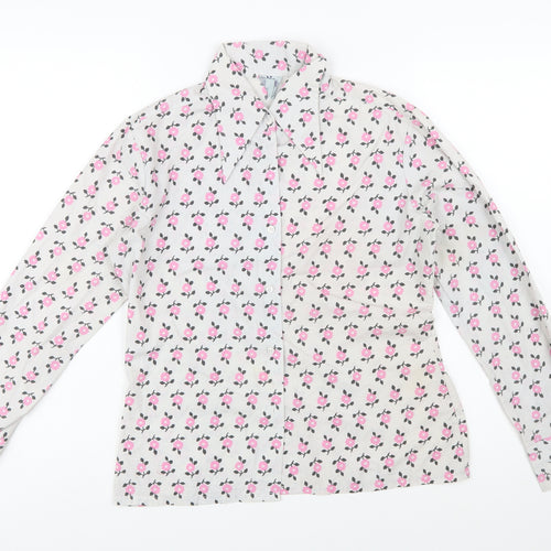 Delamare Womens White Floral Button-Up Shirt Size 14 Retro Long Sleeve