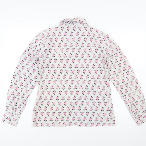 Delamare Womens White Floral Button-Up Shirt Size 14 Retro Long Sleeve