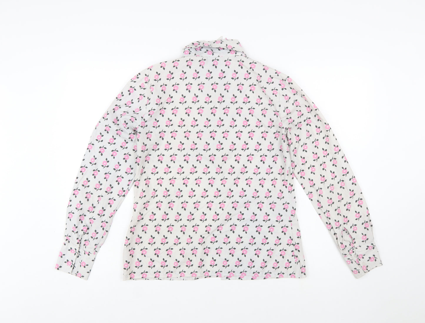 Delamare Womens White Floral Button-Up Shirt Size 14 Retro Long Sleeve