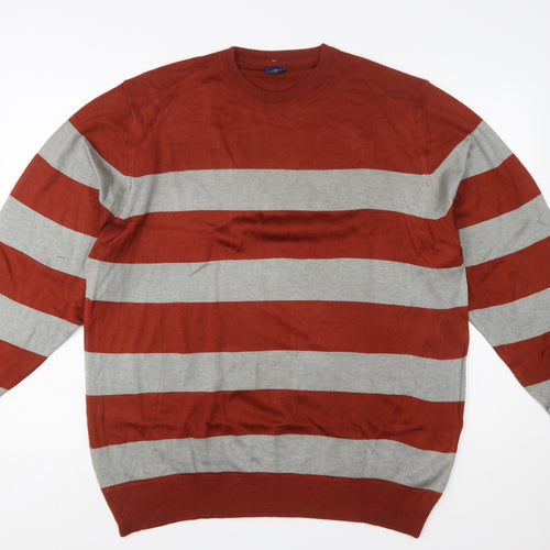 Metiner Mens Red Grey Striped Wool Blend XL Crew Neck Jumper