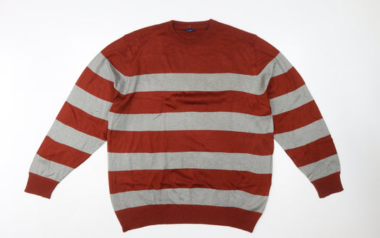 Metiner Mens Red Grey Striped Wool Blend XL Crew Neck Jumper