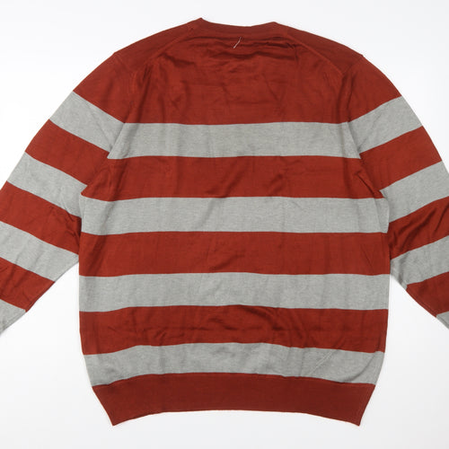 Metiner Mens Red Grey Striped Wool Blend XL Crew Neck Jumper