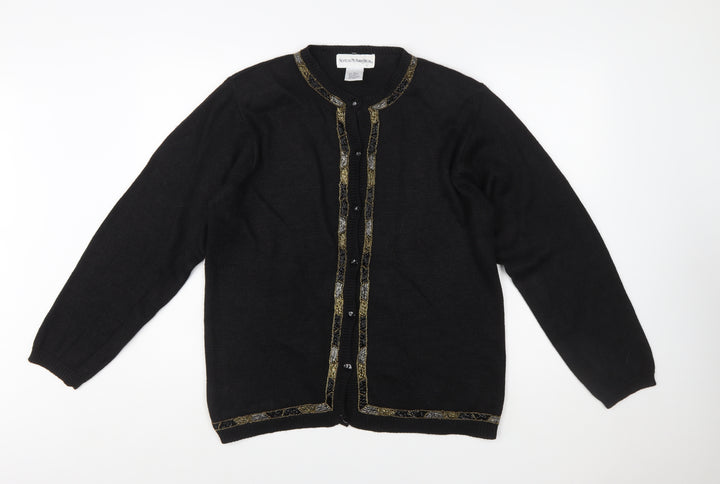 Norton McNaughton Women Black Beaded Cardigan L Vintage Style