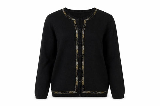 Front view of Norton McNaughton Women Black Beaded Cardigan L Vintage Style