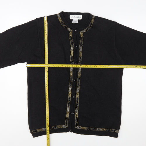 Norton McNaughton Women Black Beaded Cardigan L Vintage Style