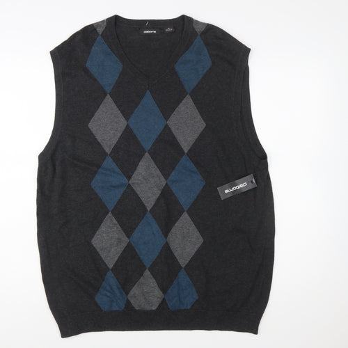 Claiborne Men's Grey Argyle Knit Cotton Sleeveless V-Neck Vest XL