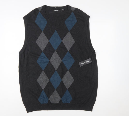 Claiborne Men's Grey Argyle Knit Cotton Sleeveless V-Neck Vest XL
