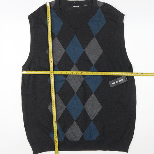 Claiborne Men's Grey Argyle Knit Cotton Sleeveless V-Neck Vest XL