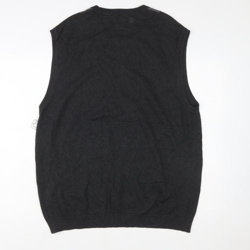 Claiborne Men's Grey Argyle Knit Cotton Sleeveless V-Neck Vest XL