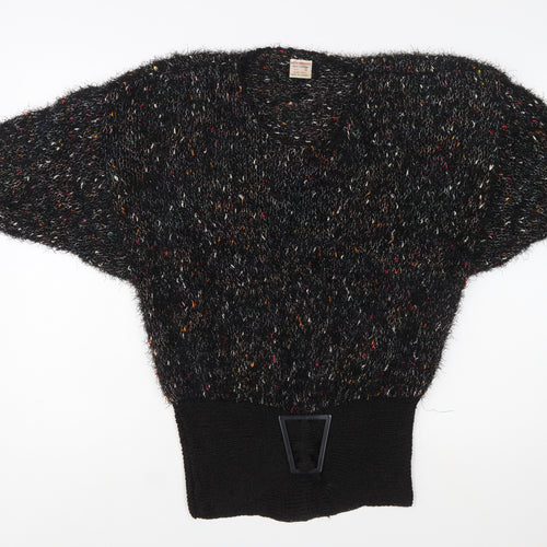 MCS Imports Women’s Black Hand Knit Cotton V-Neck Jumper M