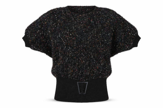 Front view of MCS Imports Women’s Black Hand Knit Cotton V-Neck Jumper M