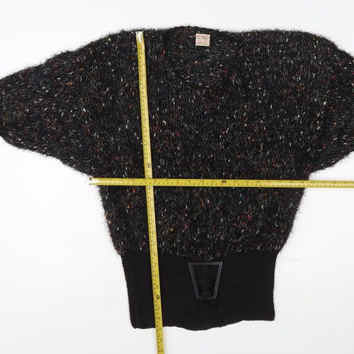 MCS Imports Women’s Black Hand Knit Cotton V-Neck Jumper M