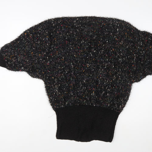 MCS Imports Women’s Black Hand Knit Cotton V-Neck Jumper M