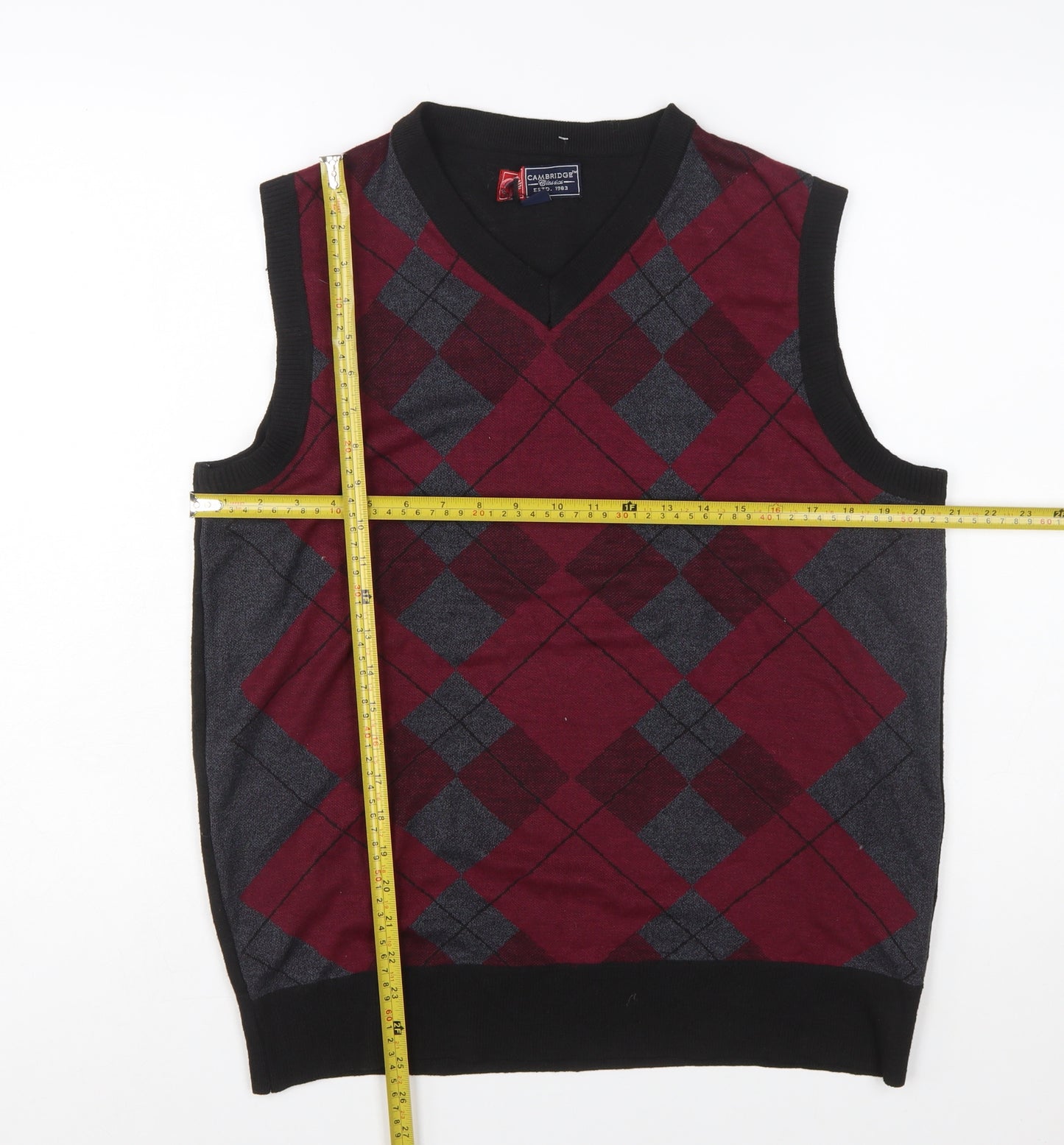 Cambridge Classics Men's Multicoloured Argyle V-Neck Vest XL