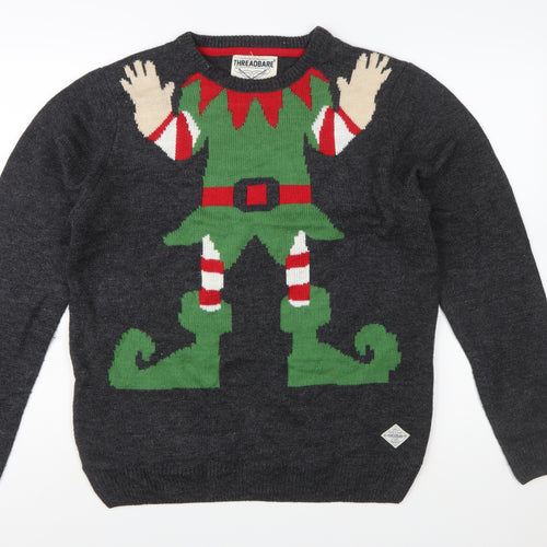 Threadbare Men's Grey Christmas Elf Pullover Jumper Size L