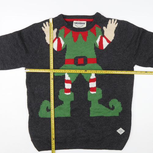 Threadbare Men's Grey Christmas Elf Pullover Jumper Size L