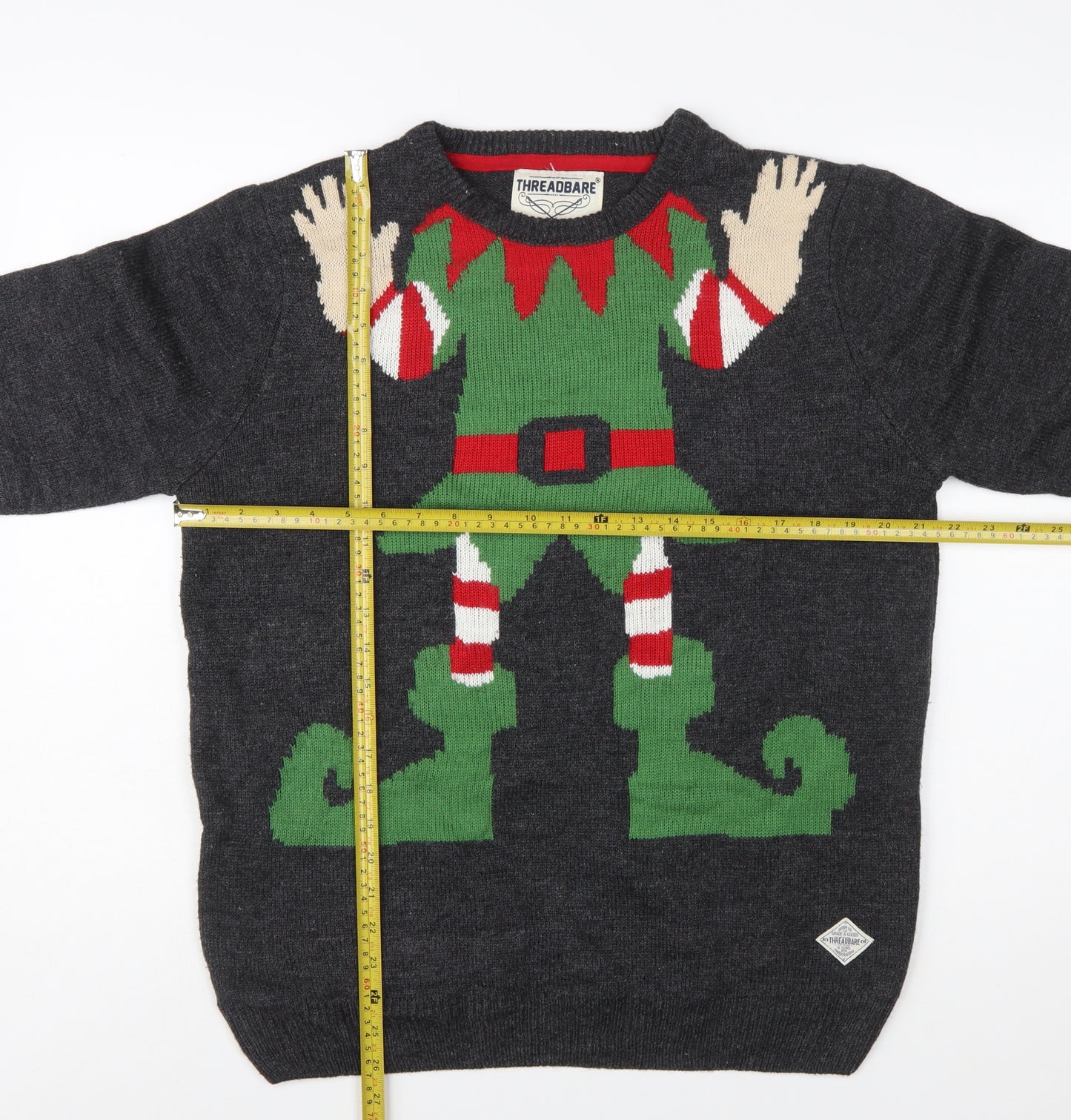 Threadbare Men's Grey Christmas Elf Pullover Jumper Size L