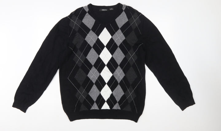 Claiborne Men's Black Argyle V-Neck Cotton Jumper Size M