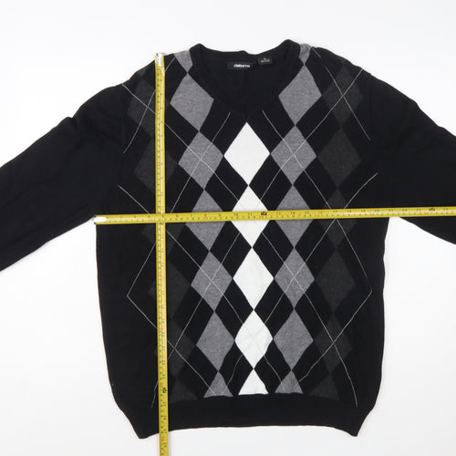 Claiborne Men's Black Argyle V-Neck Cotton Jumper Size M