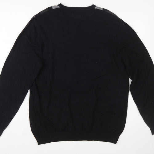 Claiborne Men's Black Argyle V-Neck Cotton Jumper Size M