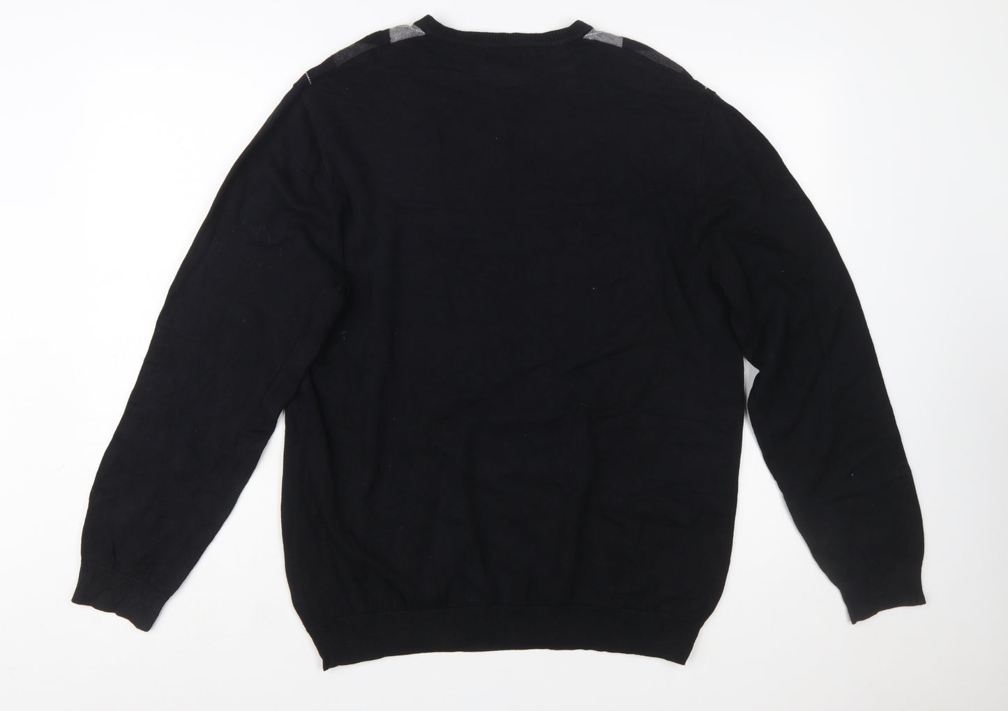 Claiborne Men's Black Argyle V-Neck Cotton Jumper Size M