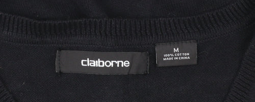 Claiborne Men's Black Argyle V-Neck Cotton Jumper Size M