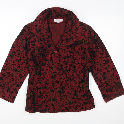 Puli Womens Red Black Floral Velvet Blazer Size 6/36 Velvet Patterned Jacket