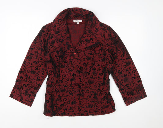 Puli Womens Red Black Floral Velvet Blazer Size 6/36 Velvet Patterned Jacket