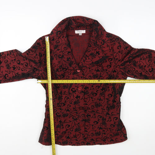 Puli Womens Red Black Floral Velvet Blazer Size 6/36 Velvet Patterned Jacket