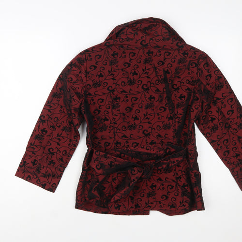 Puli Womens Red Black Floral Velvet Blazer Size 6/36 Velvet Patterned Jacket