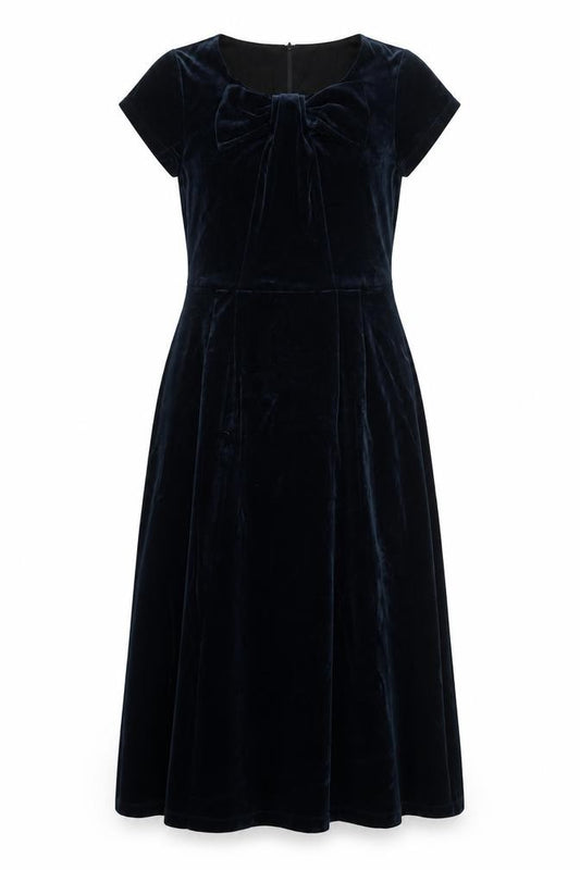 Front view of Bendigo Impressions Women's Blue Velvet A-Line Midi Dress M