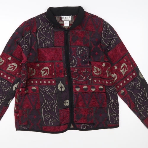 Mary McFadden Womens Red Geometric Pattern Jacket Size M Retro Bohemian Style