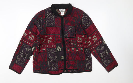 Mary McFadden Womens Red Geometric Pattern Jacket Size M Retro Bohemian Style