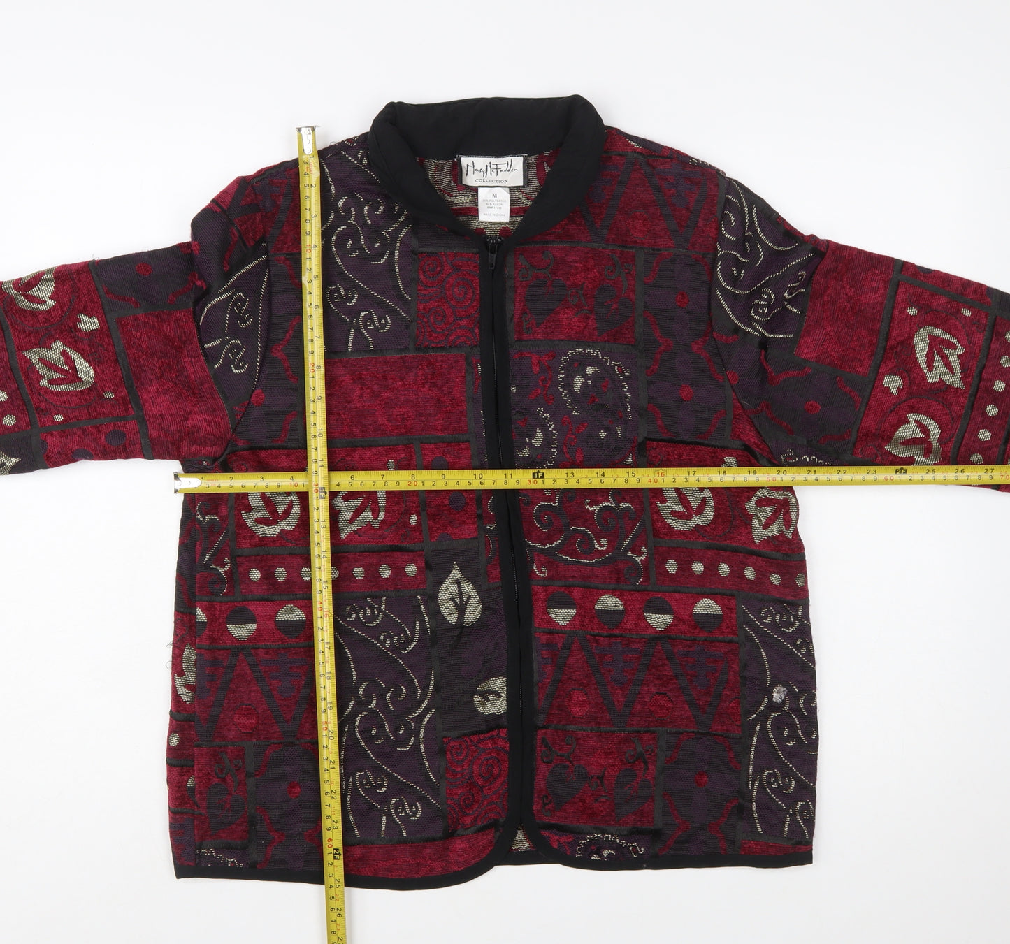 Mary McFadden Womens Red Geometric Pattern Jacket Size M Retro Bohemian Style