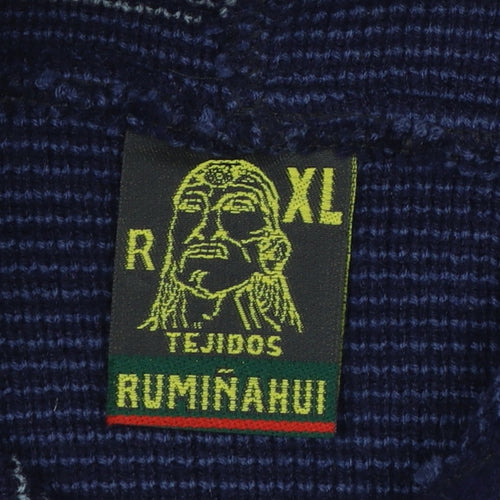 Rumiñahui Men Blue Alpaca Full Zip Hooded Llama Knit Jumper XL