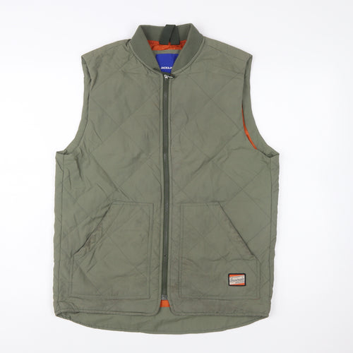 Jack & Jones Men's Green Quilted Waistcoat M Full Zip Lined Outdoor