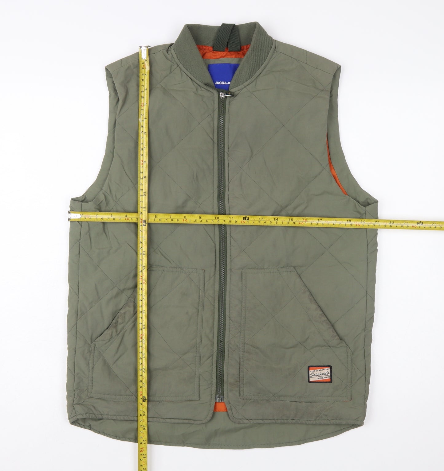 Jack & Jones Men's Green Quilted Waistcoat M Full Zip Lined Outdoor