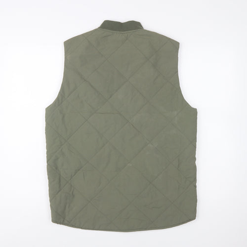 Jack & Jones Men's Green Quilted Waistcoat M Full Zip Lined Outdoor