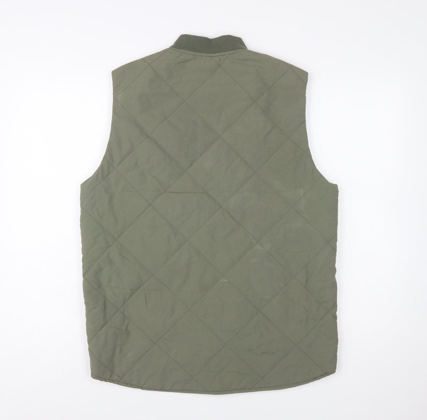 Jack & Jones Men's Green Quilted Waistcoat M Full Zip Lined Outdoor