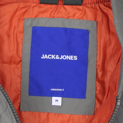 Jack & Jones Men's Green Quilted Waistcoat M Full Zip Lined Outdoor