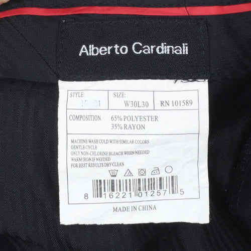 Alberto Cardinali Men's Black Chino Trousers W30 L30 Polyester Blend