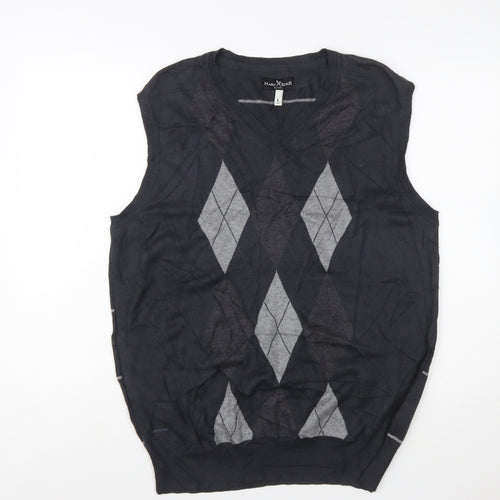 Marc Ecko Men's Black Argyle V-Neck Cotton Vest Size L