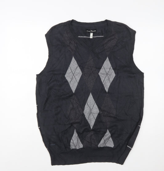 Marc Ecko Men's Black Argyle V-Neck Cotton Vest Size L