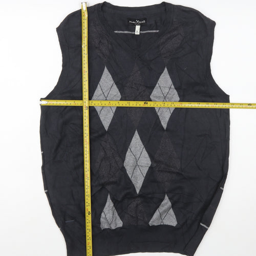 Marc Ecko Men's Black Argyle V-Neck Cotton Vest Size L