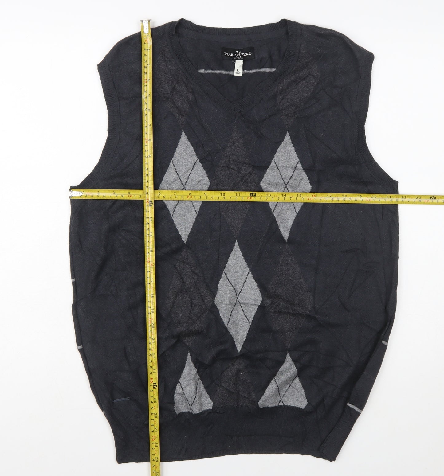 Marc Ecko Men's Black Argyle V-Neck Cotton Vest Size L