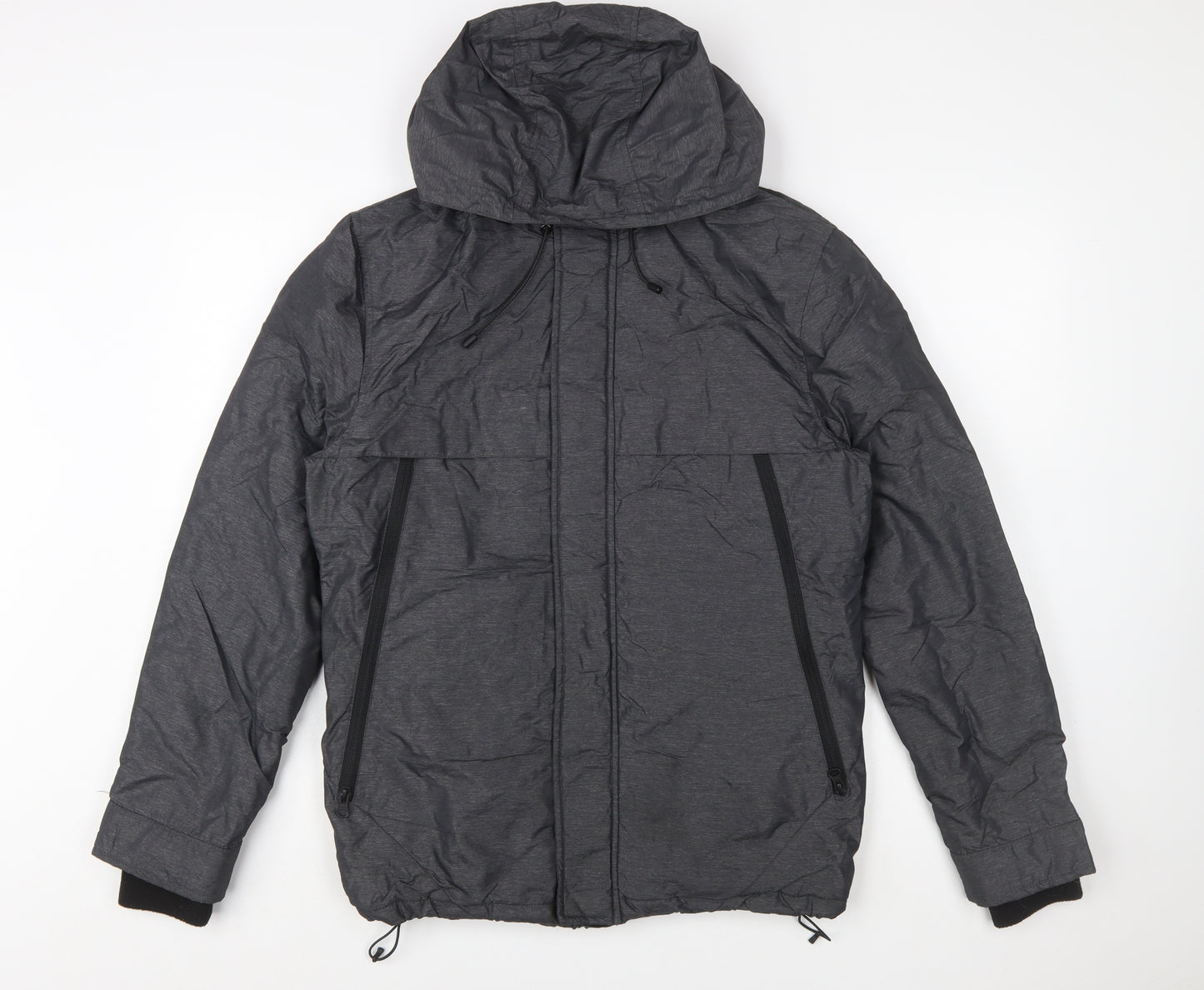 Tu Men's Grey Hooded Puffer Jacket Size S Regular Fit Winter Coat